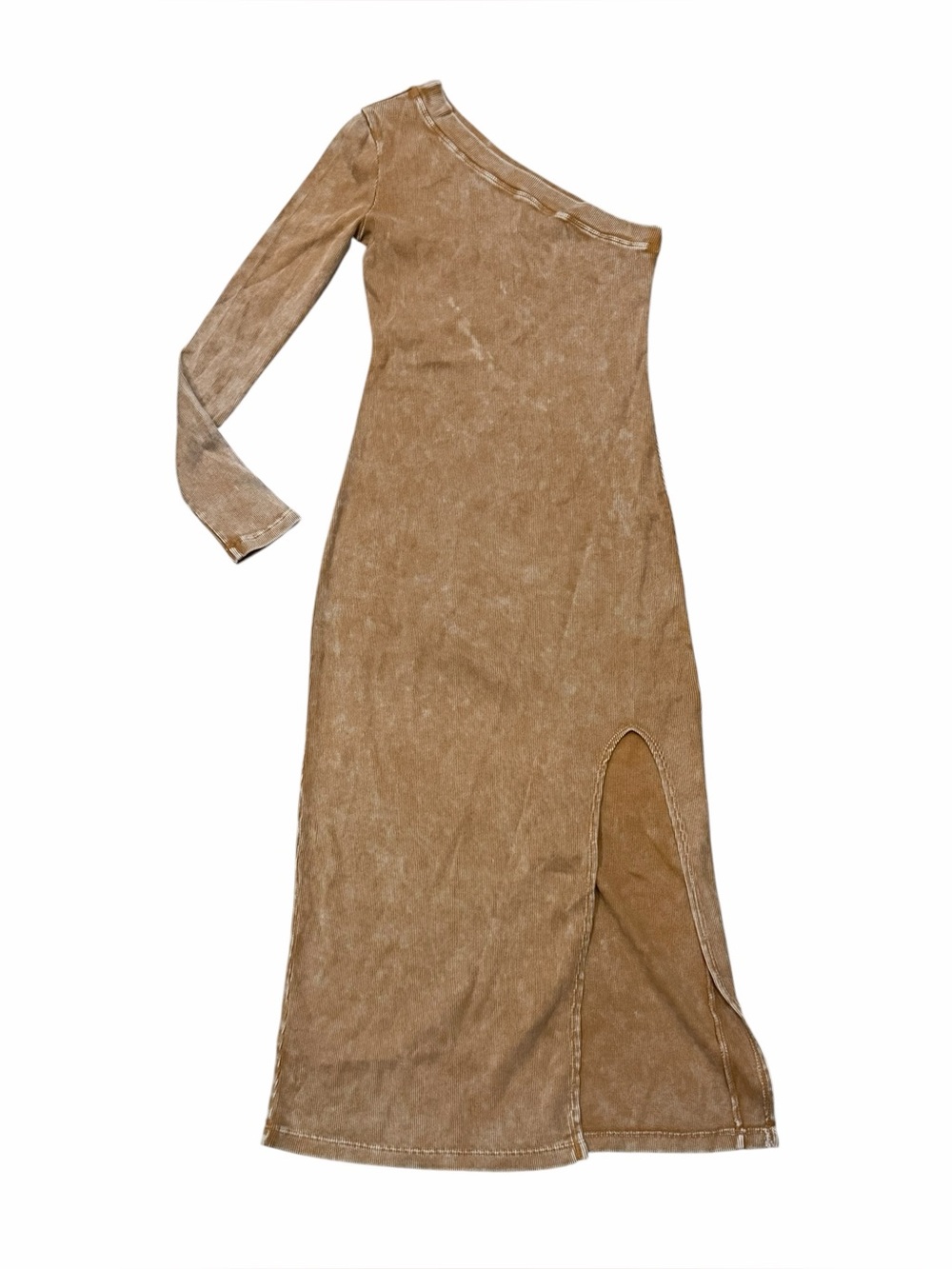Young Fabulous & Broke Small Tan Gunner One Sleeve Midi Side Slit Dress B3